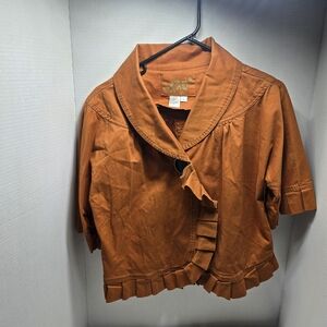 Elegant Women's Rust Ruffle Blazer